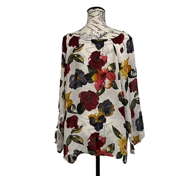Sunstreak By Newport News 90s Vtg Floral Sheer Tunic Blouse Retro Beach Boho M - Picture 4 of 10